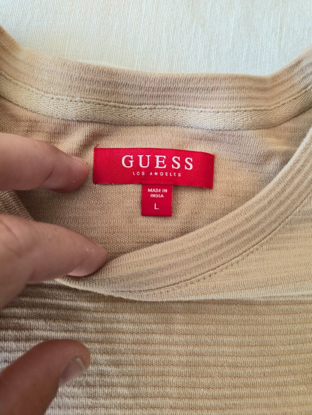 GUESS Los Angeles Men's Ribbed Beige T-Shirt Size Large - Picture 2 of 7